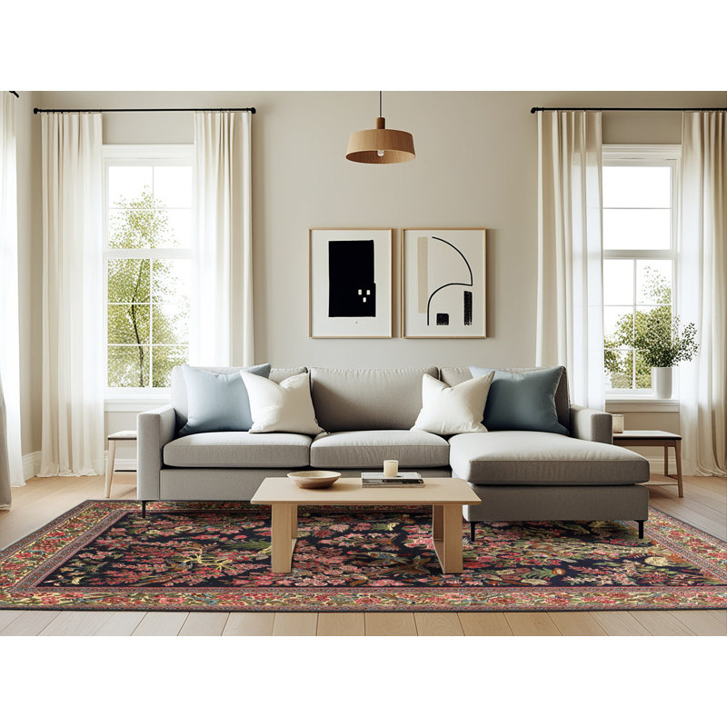 Tapis traditionnel noir / bleu Khinvasara, Rectangle 6 pi x 9 pi