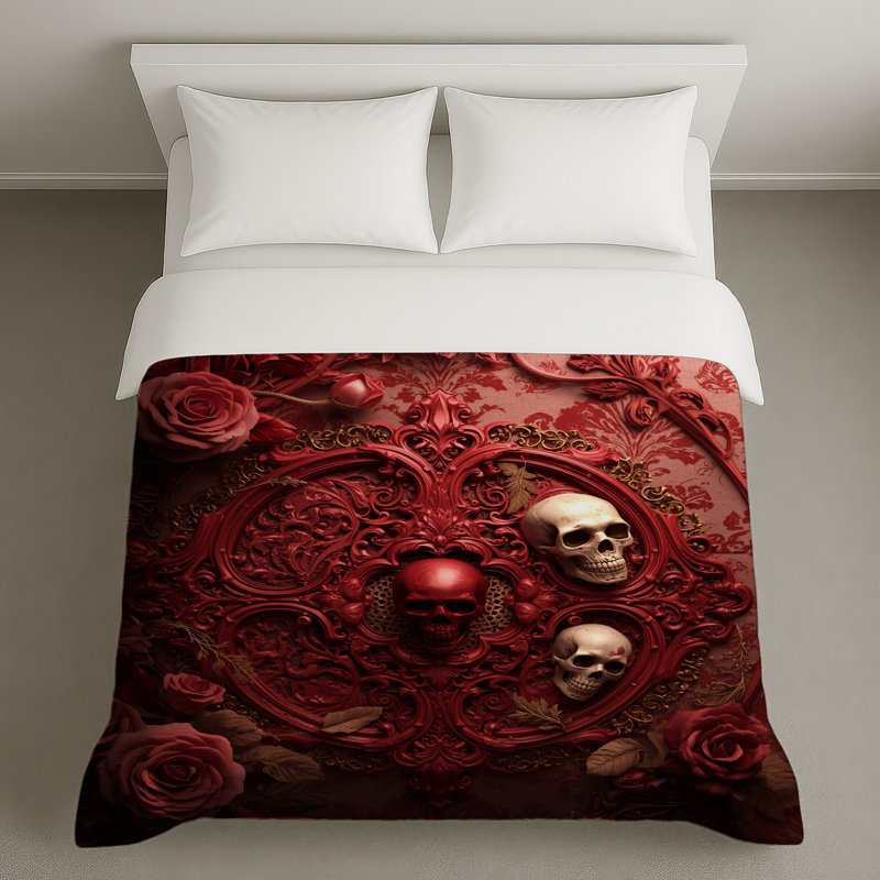 Housses de couette Red Skull Roses, Grand lit