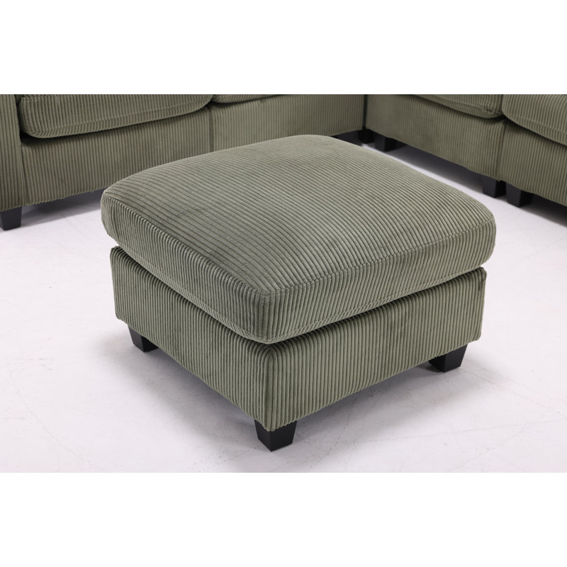 Repose-pieds carré en velours côtelé avec coussin amovible de 25,9 po Dona, Vert