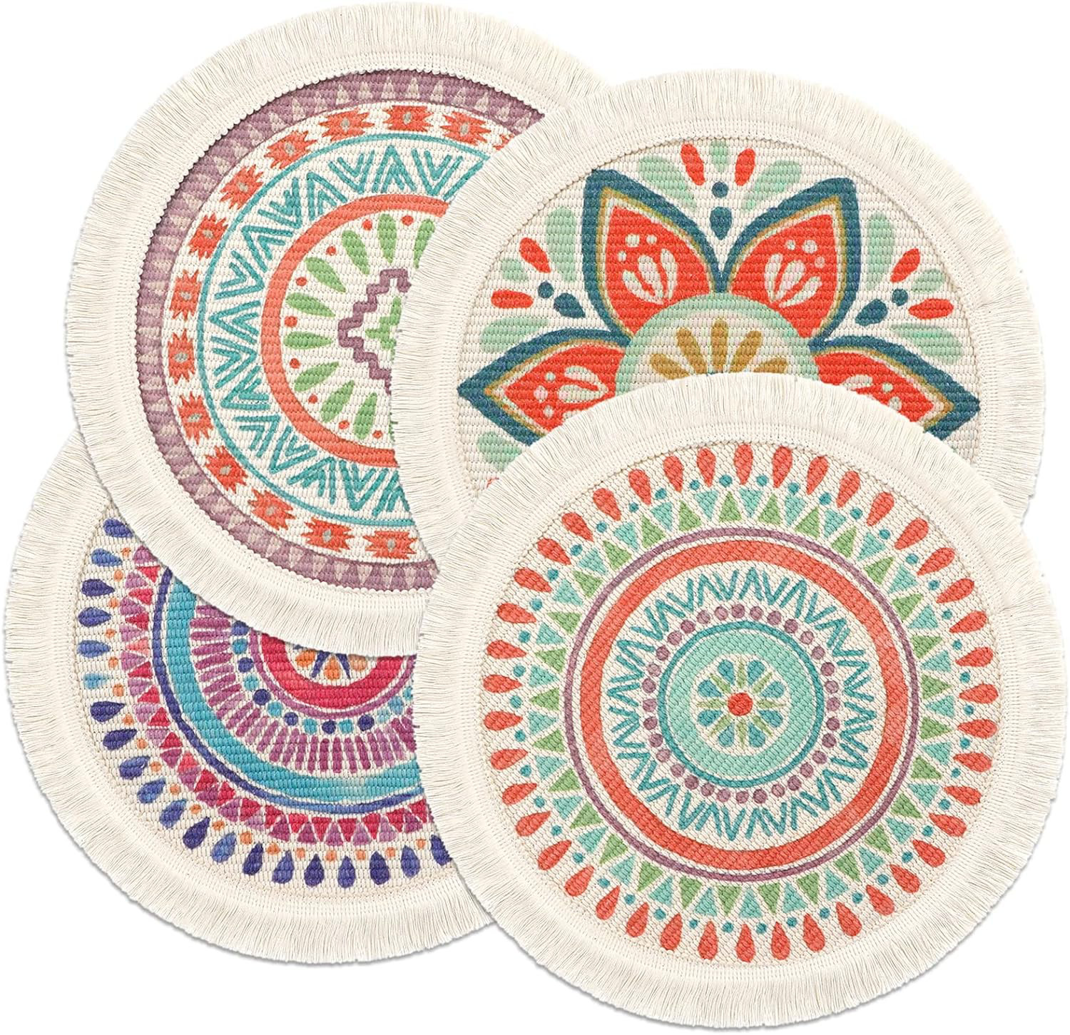 Rainbow Home Set Of 4 Round Placemats 13 Inch Table Mats Boho Cotton ...