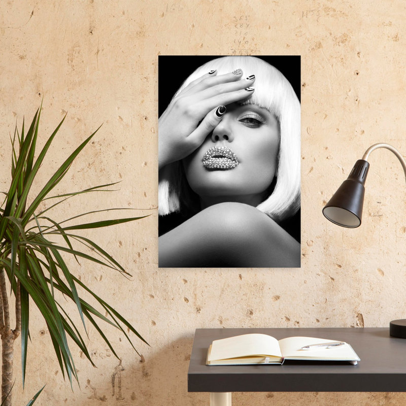Diamond Lips Bw Art contemporain, H 24 po x l 16 po