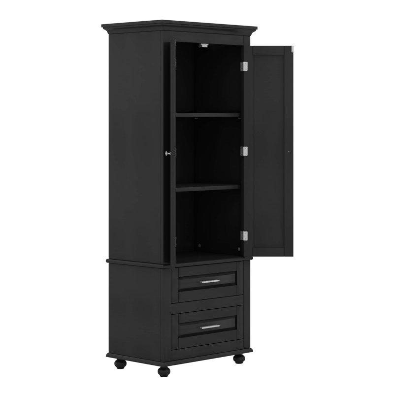 Armoire de rangement haute avec deux tiroirs, Noir
