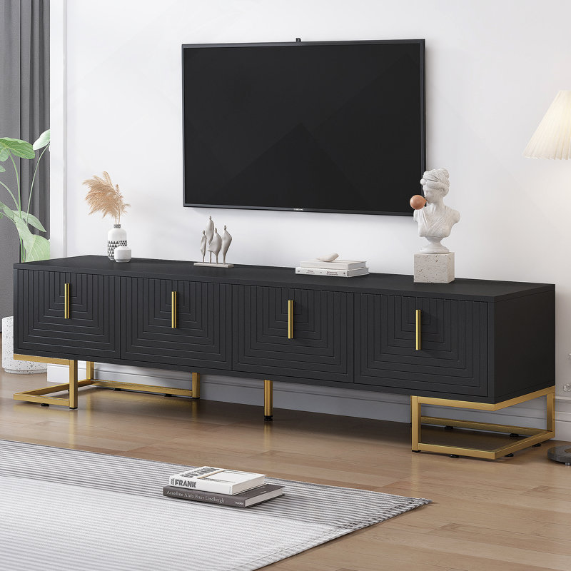 Sleek Two-Tone TV Stand, 80" TVs, Black