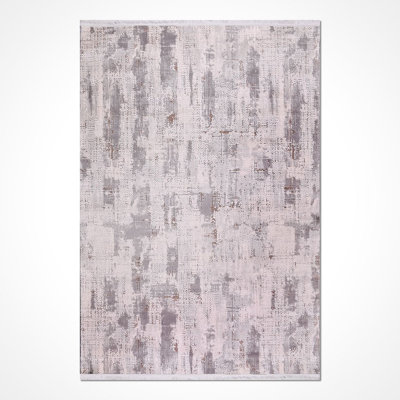 Tapis moderne / abstrait beige lavable à la machine antidérapant