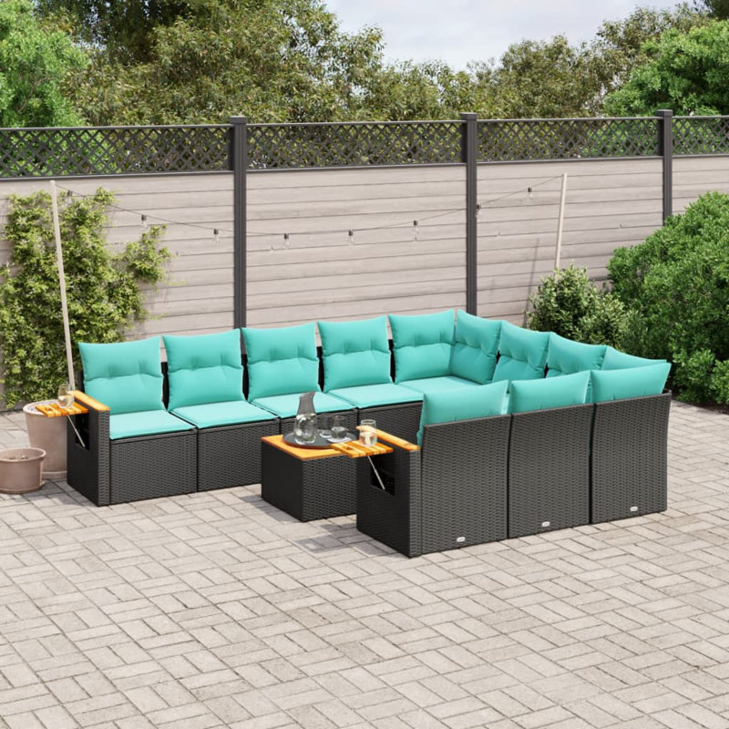  Ensemble de canapé de patio 11 pièces avec coussins en rotin de polyester noir (États-Unis seulement)