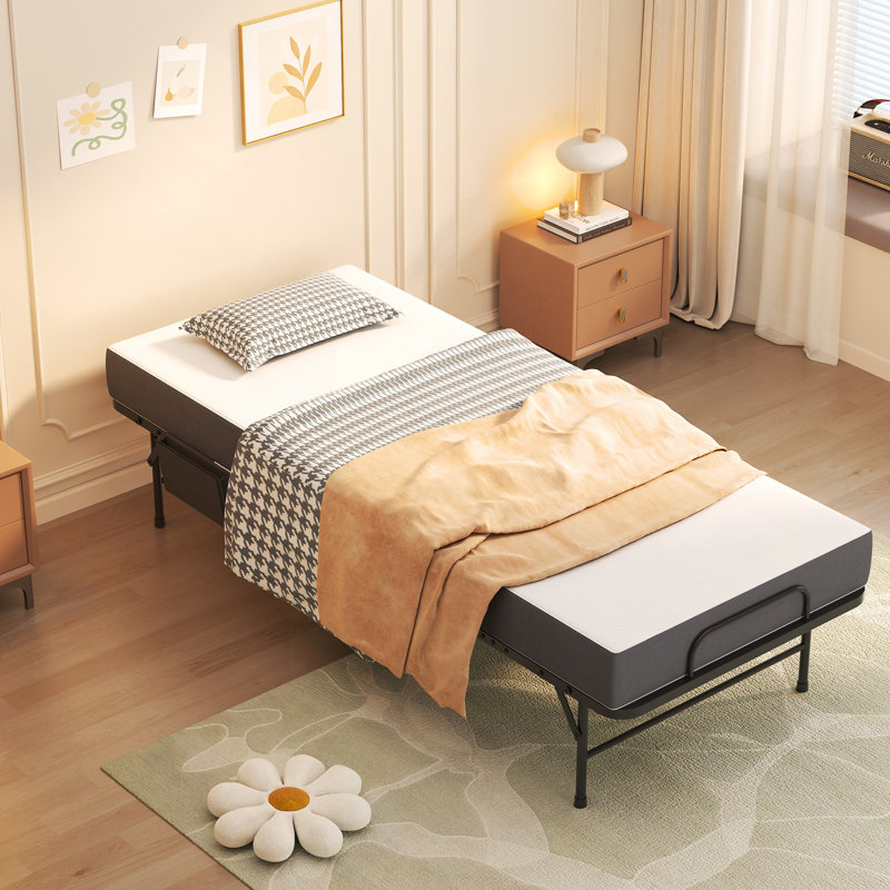 75" Folding Bed With 5" Memory Foam Mattress, Space Saving Rollaway Guest Bed, Heavy-Duty Metal Frame On Wheels, Portable  Bed For Adults & Guests