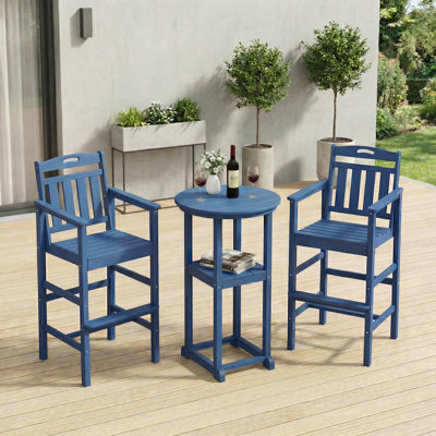 Outdoor HDPE 3-Pieces Patio Bar Sets with Bar Table and Chairs