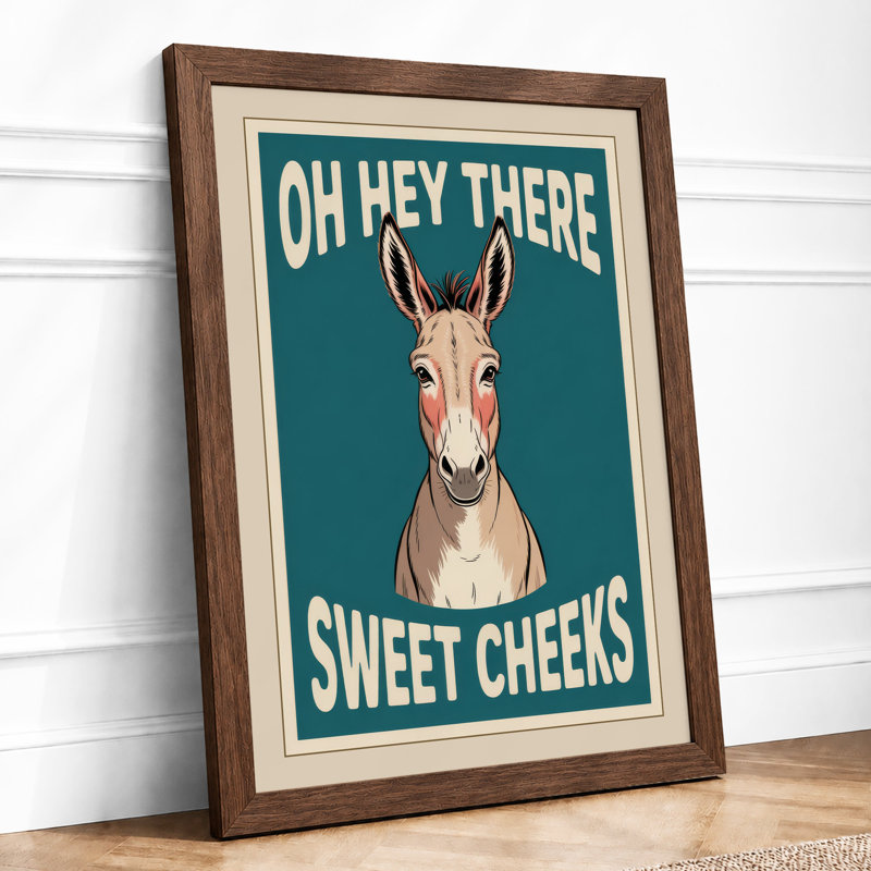 Sweet Cheeks Donkey Retro - Framed Print, A2 - 59.4 x 42.0 cm, Walnut