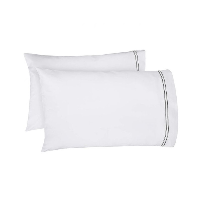 400TC Double Embroidery Cotton Sateen Pillowcases (Set Of 2), White/Light Gray