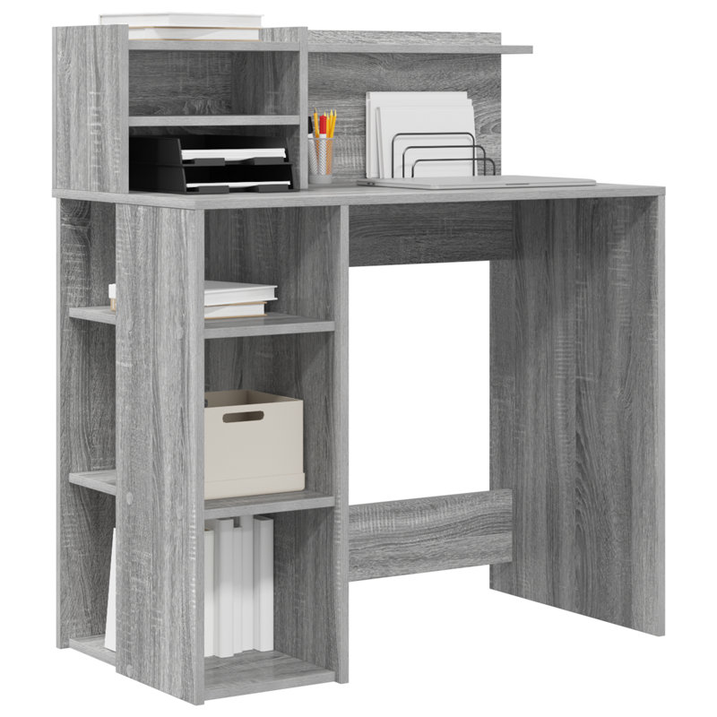 Desk With Storage 90X48x101.5 Cm Engineered Wood, Grey Sonoma