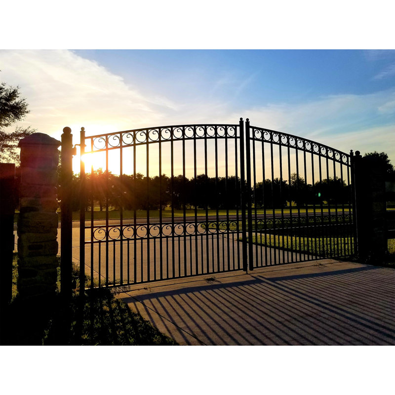 Paris Style Black Steel Dual Swing Driveway Gate with Automated Opener Kit