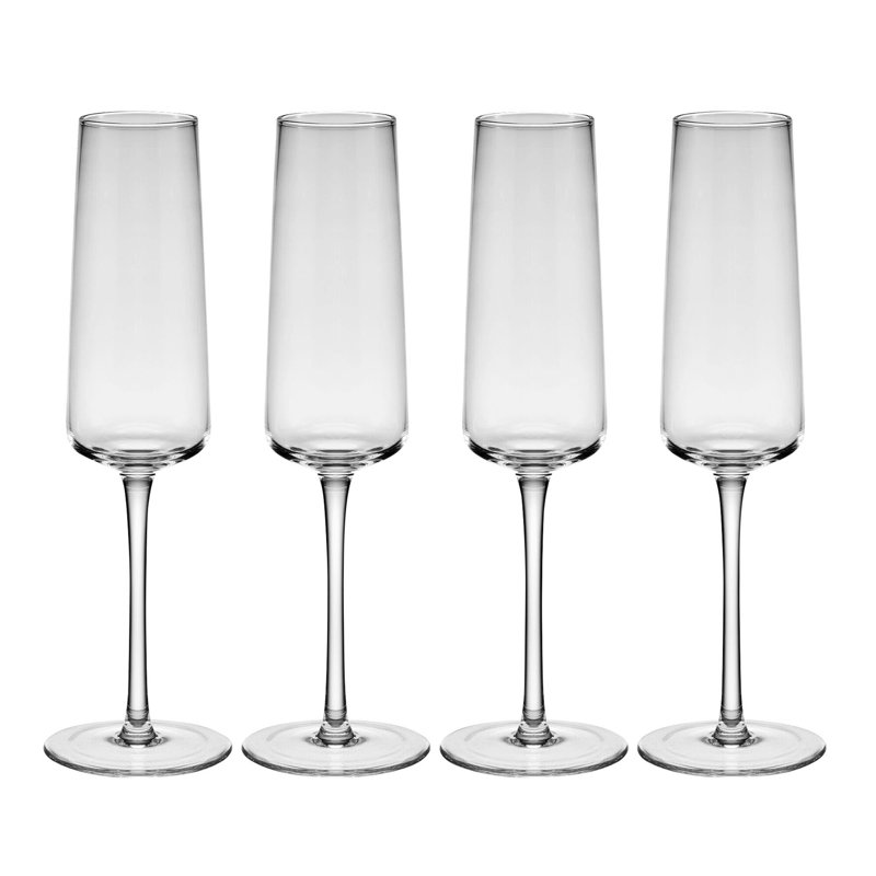 Elegant Clear Hand Blown Glass Champagne Flutes Set of 4