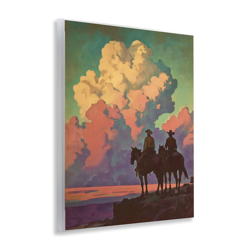 «Cowboys Silhouetted Against Clouds», plaque murale par Arlington Prints