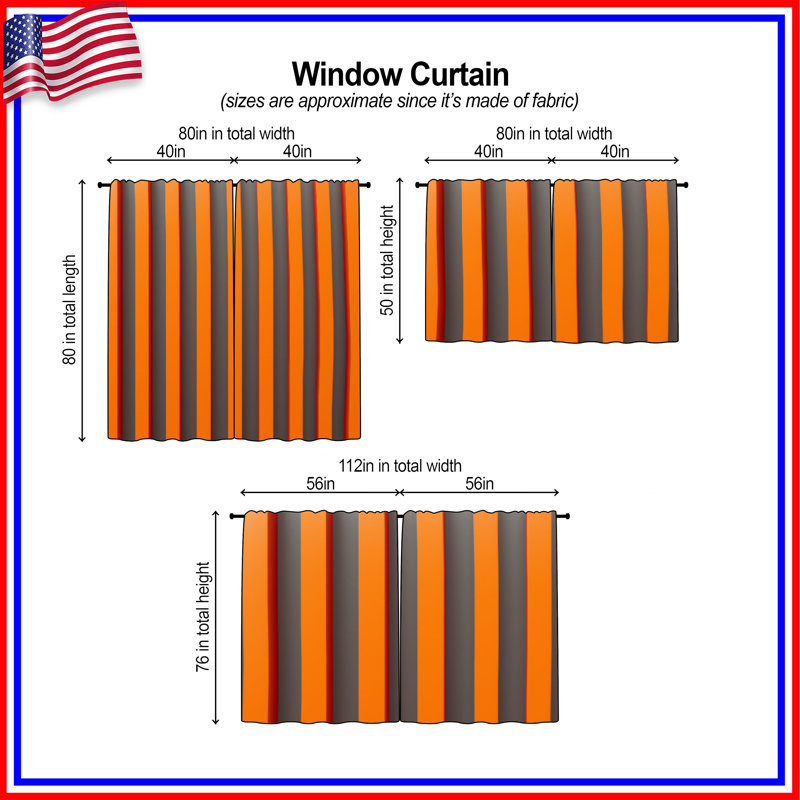Rideaux de fenêtre orange à rayures verticales et voilage - 2 panneaux, 20in x 80in - 2 panels, Obscurcissement de chambre