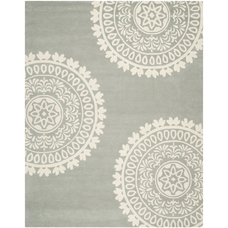 Rudra Hand-Tufted Wool Grey Area Rug, Rectangle 8' x 10'