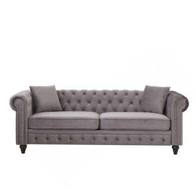Canapé Chesterfield 85,5 po en velours avec accoudoirs roulés et canapé à 3 places