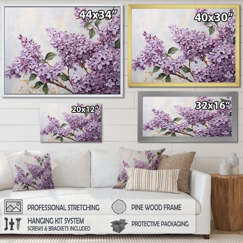 Pastel Lilac Dreams VII - Lilacs, art mural sur toile, H 30 po x l 40 po x P 1,5 po, Cadre simple argenté