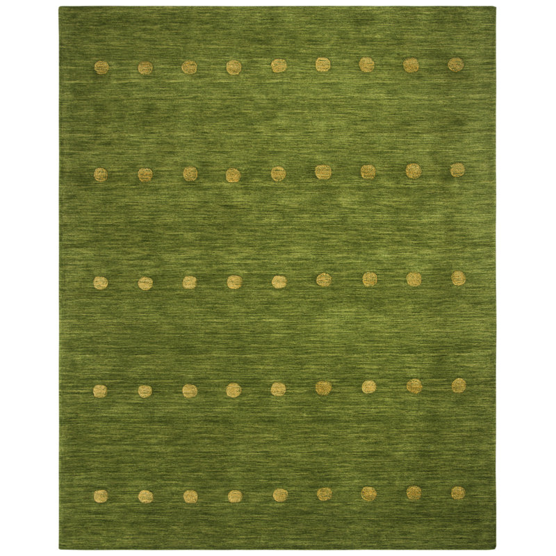 Tapis vert en laine tissé à la main à pois Pixley, Rectangle 9 pi x 12 pi