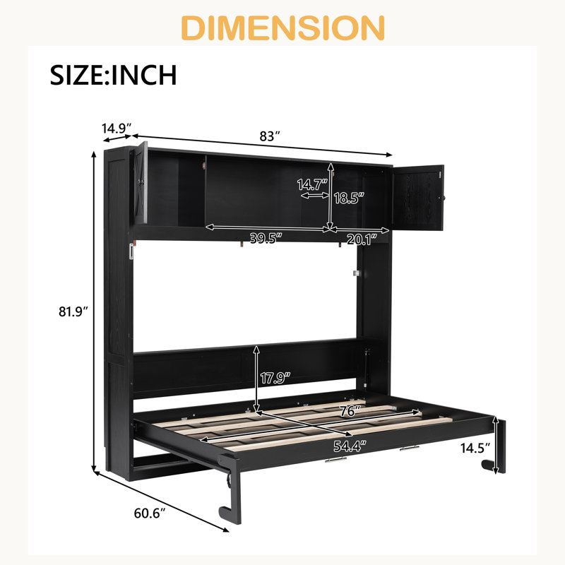 Lit escamotable double avec armoires de rangement