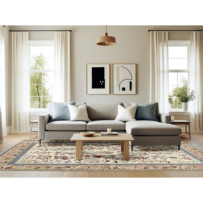 Tapis rouge / beige à motif floral, Rectangle 6 pi x 9 pi