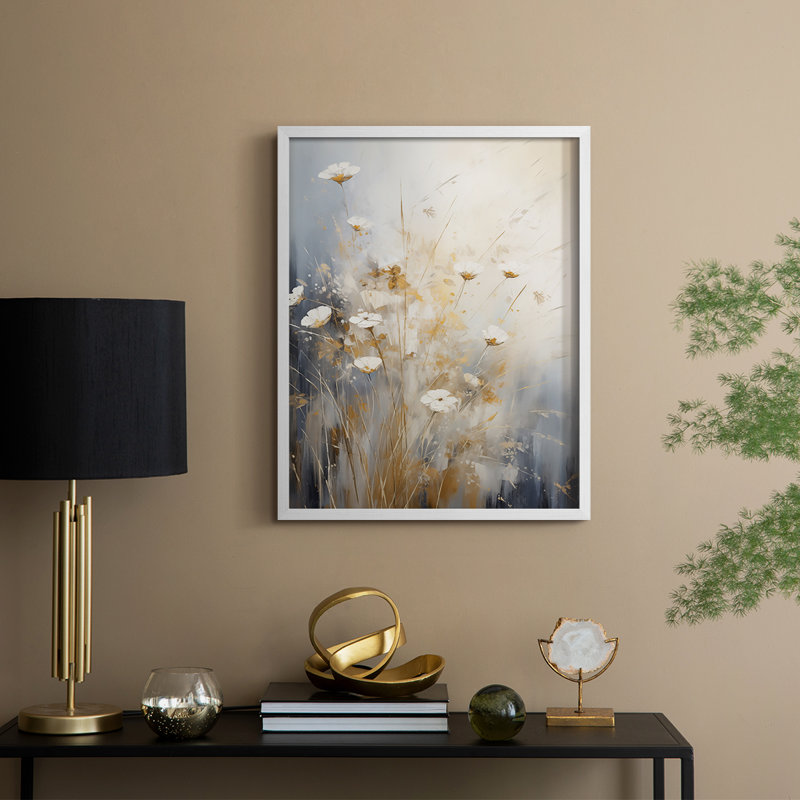 FLORAL Series CCCCLXI - Impression encadrée de qualité supérieure - Prêt à être accroché - Aucun clou requis, Blanc / Blanc