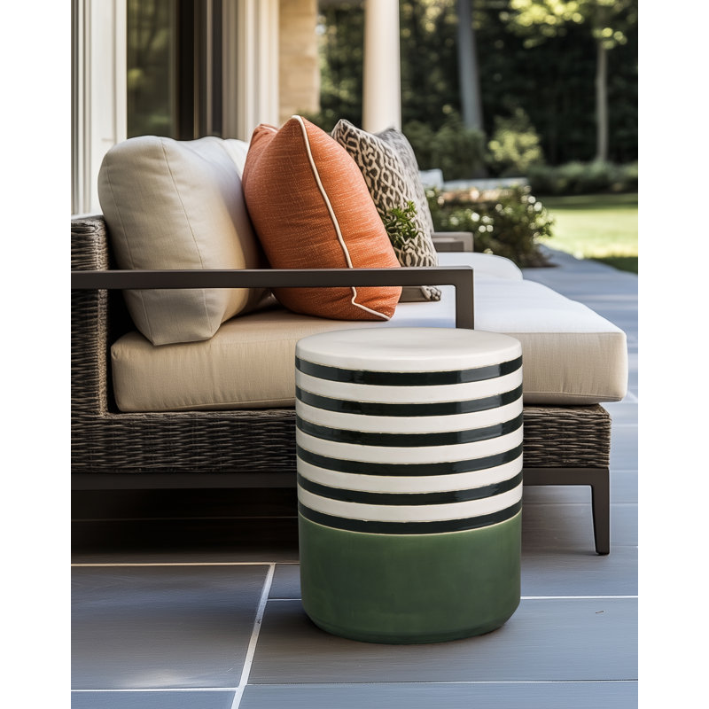 Tabouret de jardin en céramique Zoha, Vert laurier / blanc / noir
