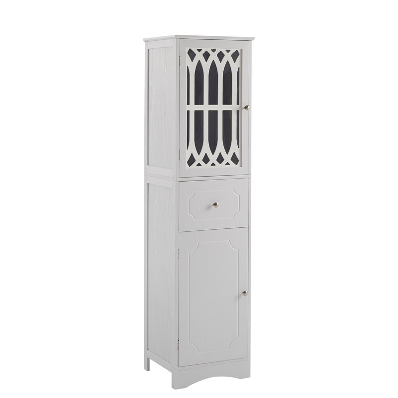 Tall Bathroom Cabinet, Freestanding Storage Cabinet With Drawer And Doors, MDF Board, Acrylic Door, Adjustable Shelf, White