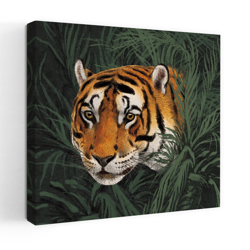 Art contemporain buste de chat dans la jungle avec gros chats, H 48 po x l 48 po