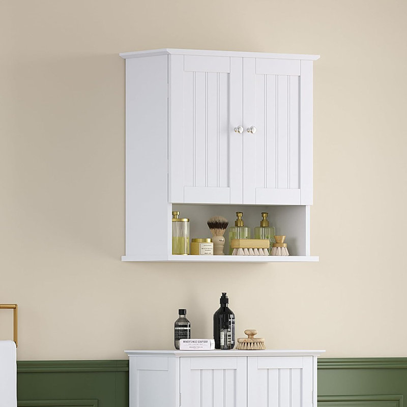Kitchen Cabinet Wall Mounted - White - Laundry/Bathroom Wall Cabinet, Adjustable Shelf, Door Storage, Medicine Cabinet, Kitchen/Laundry/Bathroom