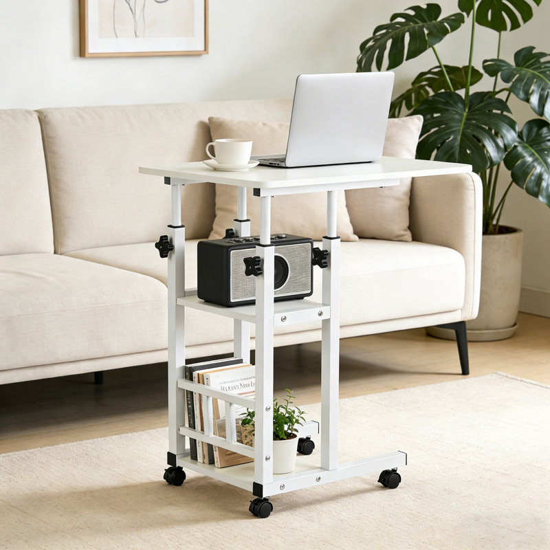 Mobile C Shaped Laptop Side Table with Wheels