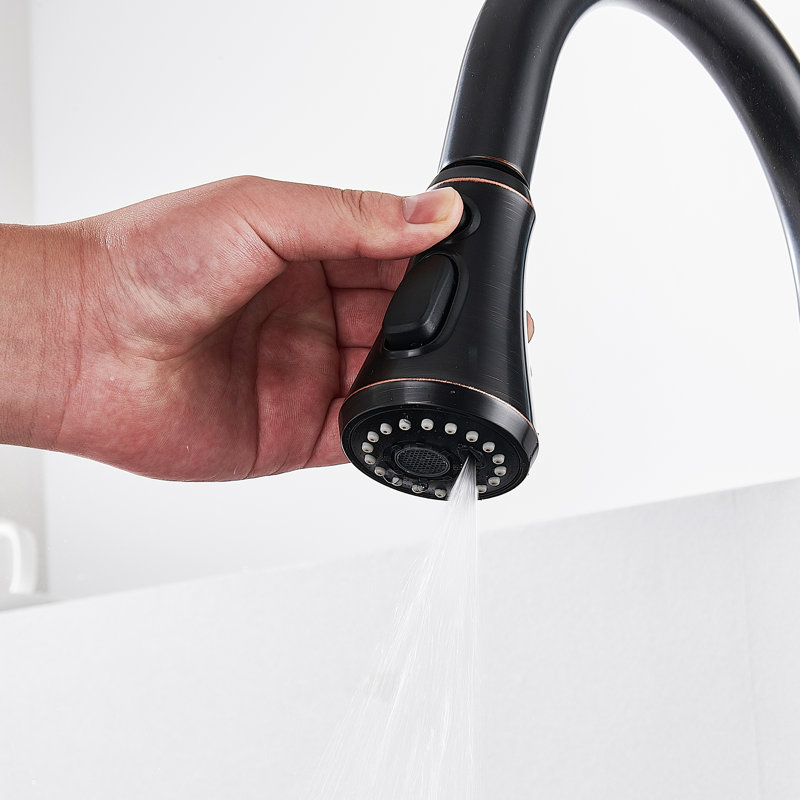 Forious® Ultra Pull Down Single Handle Kitchen Faucet with Deck Plate, Oil Rubbed Bronze