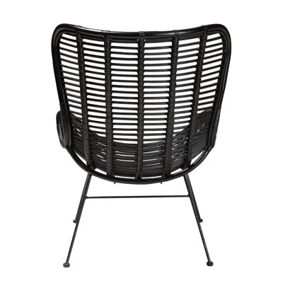 Fauteuil d'appoint moderne bohémien en rotin noir et métal