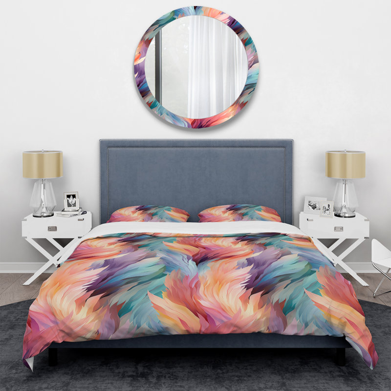 Ensemble de housse de couette pêche et vert, Housse de couette pour très grand lit et 2 très