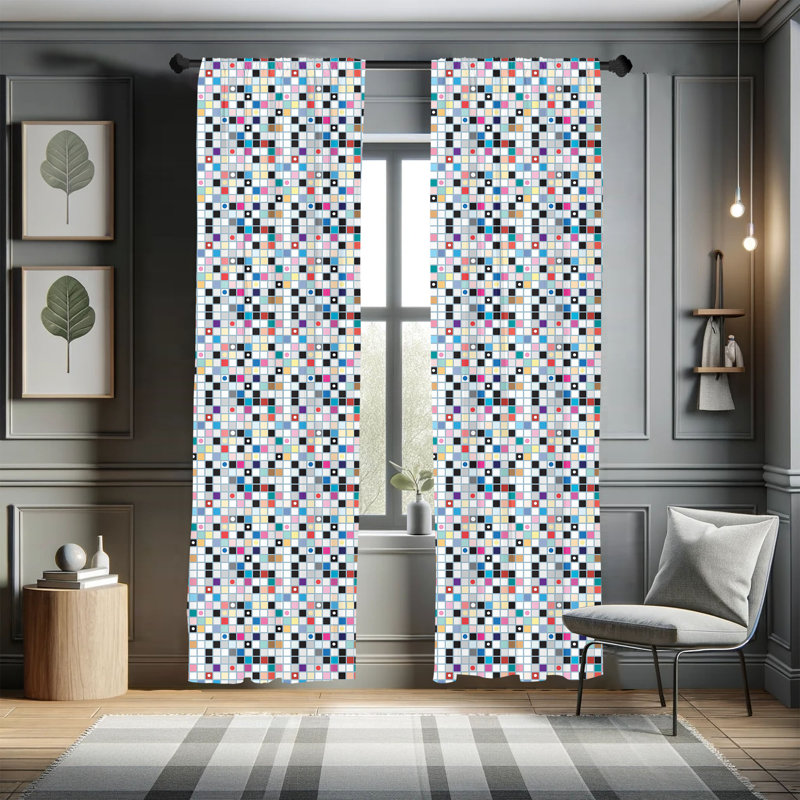 Paire de rideaux semi-transparents avec passe-tringle Grid, 28 po x 84 po