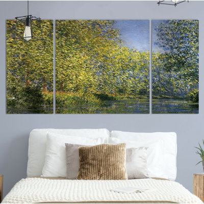 "Bend in the River" par Claude Monet, ensemble de 3 reproductions d’art sur toile tendue