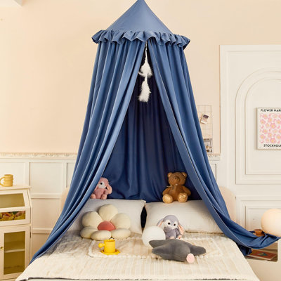 Bed Canopy Double Layer Princess Round Dome Dreamy Mosquito Net Bedding Girls Room Castle Play Tent Hanging House Decor Reading Nook Canopies(Jujube Red/White)