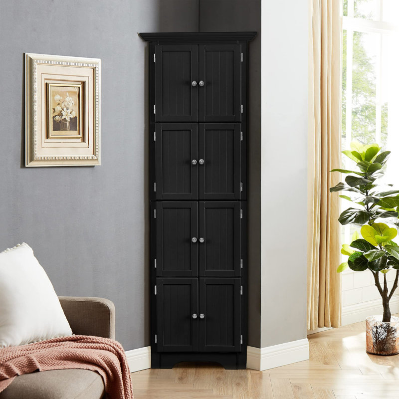 Grande armoire de rangement avec portes et 4 tablettes pour le salon, Noir