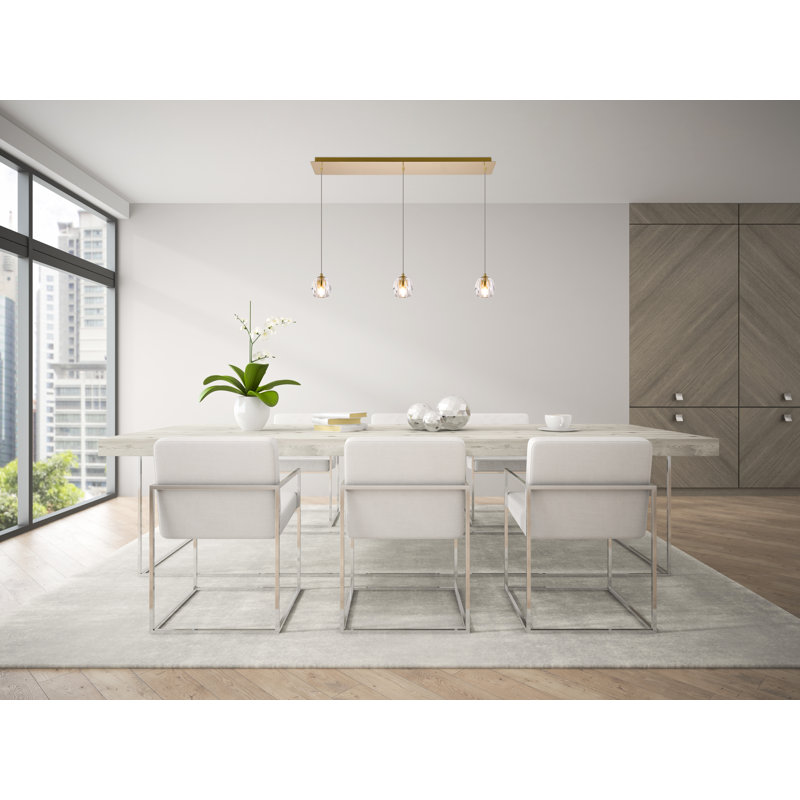 Luminaire suspendu linéaire à 3 lumières pour îlot de cuisine avec accents en cristal St Wilson, Or
