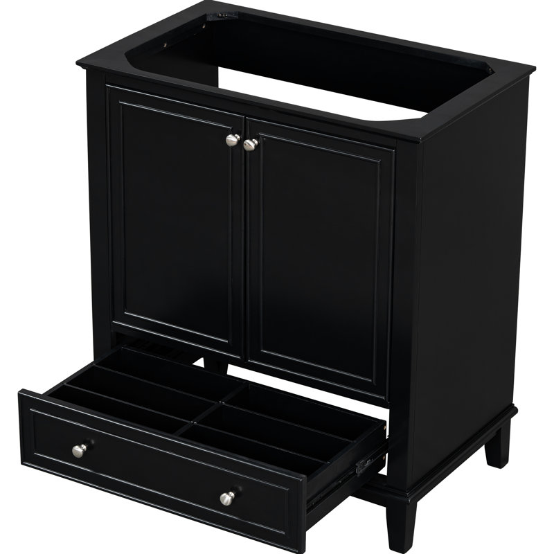 30" Bathroom Vanity Base Only In Black, Solid Wood & Cabinet, Doors And Drawer, Multi-Functional, Adjustable Shelf, Assembly Required 30", Board, Functional Needed