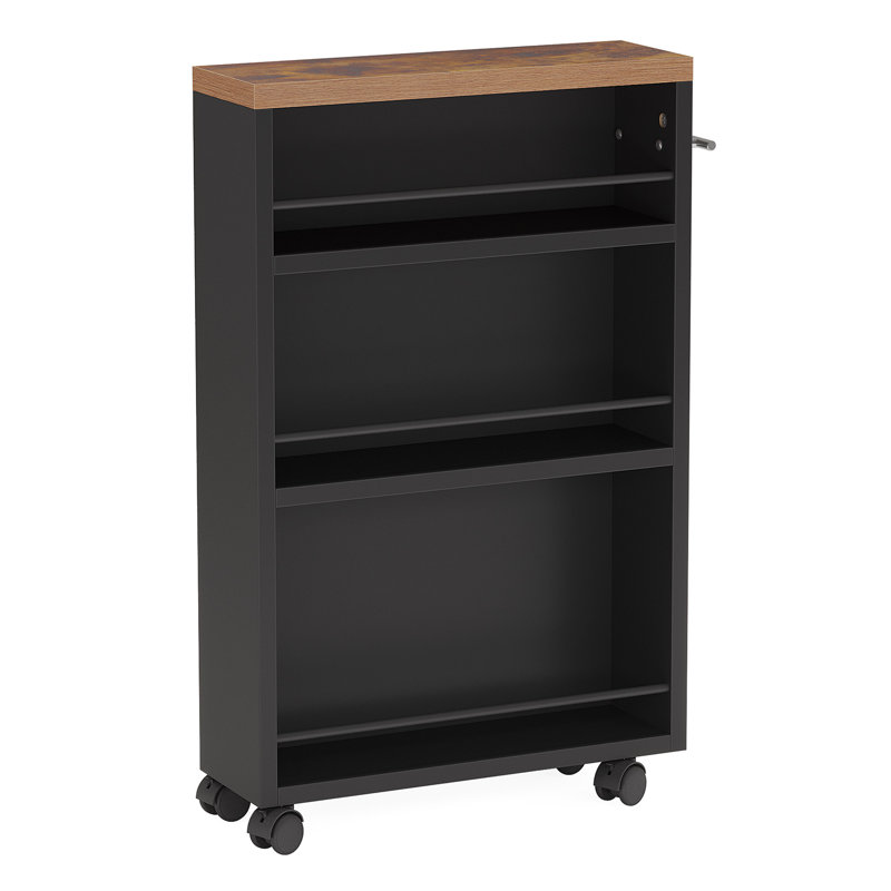 Chariot de rangement mince en bois 19,69 po - Tablette à 4 niveaux pour les espaces étroits, Noir