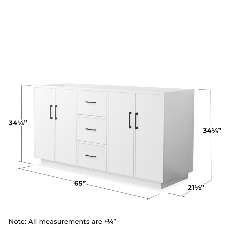 Base de meuble-lavabo double autoportant 65 po Elan TK, Blanc, Noir mat