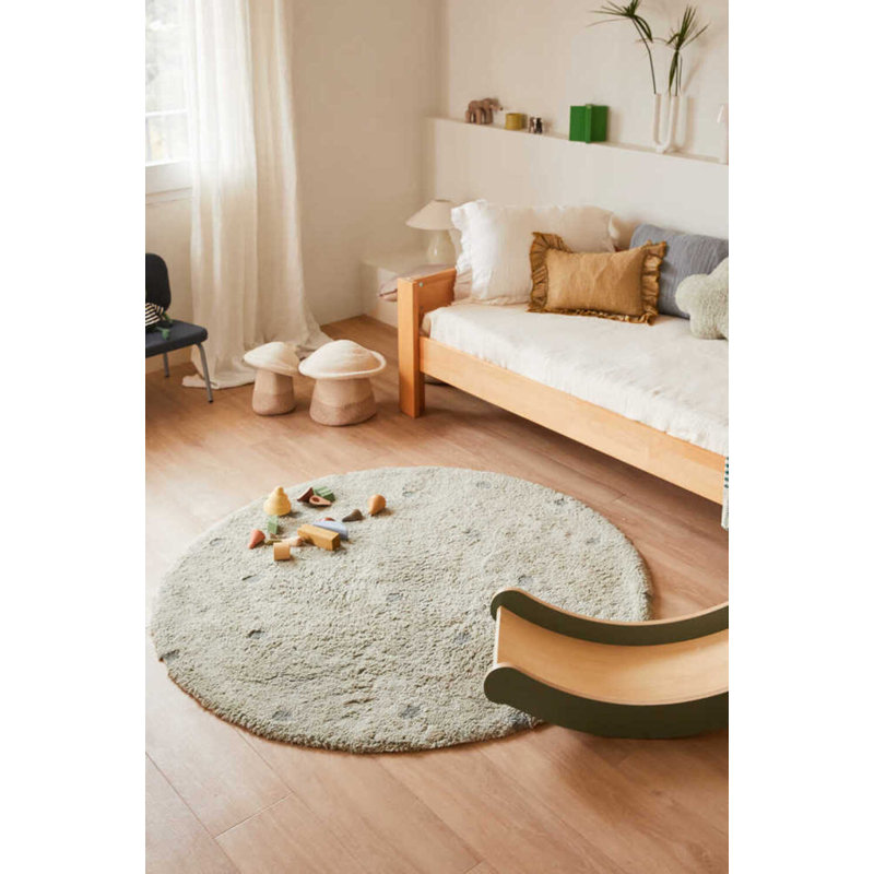 Tapis lavable rond à pois bleu sauge