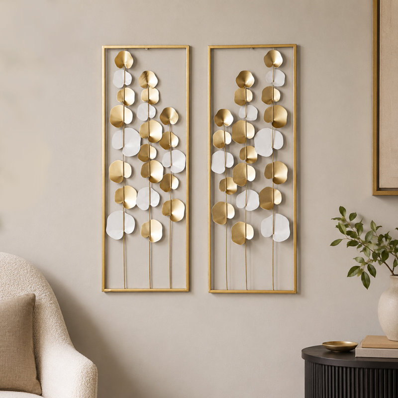 2-Piece Modern Metal Cut-Out Leaf Wall Decor with Rectangular Frames