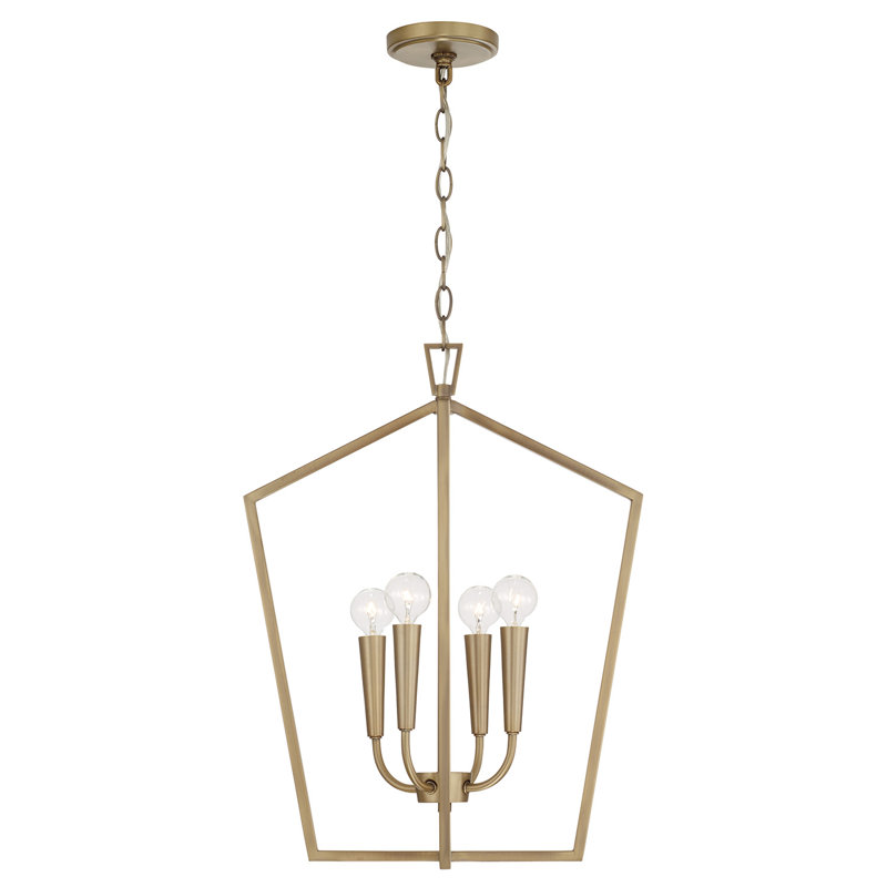 17" W X 22" H 4-Light Foyer In Aged Brass, Aged Brass
