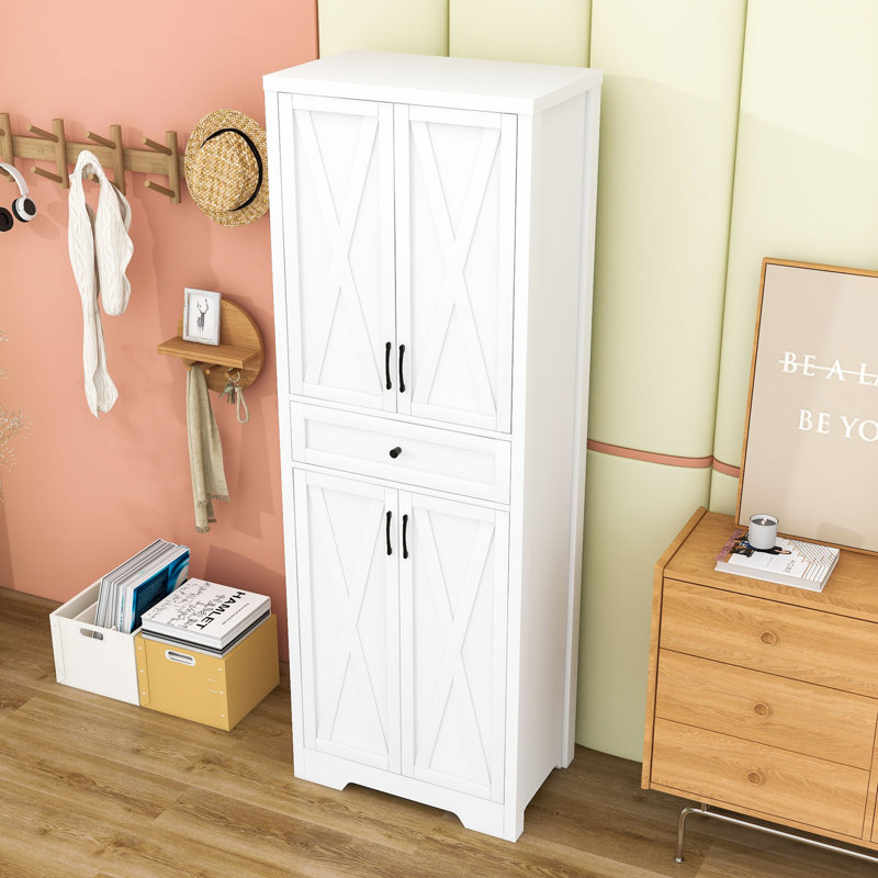 Armoire de rangement autoportante avec tiroir, tablettes réglables et portes, Blanc