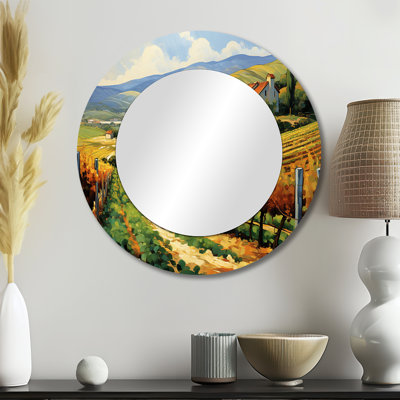Sauger Vangogh Sunlit Vineyards II - Vangogh Unique Wall Mirror, Traditional Round Mirror, Printed Metal Art