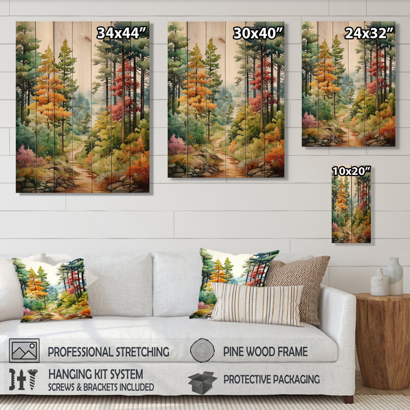 Arbre symphonique d'automne pin III sur bois, H 40 po x l 30 po x P 0,78 po