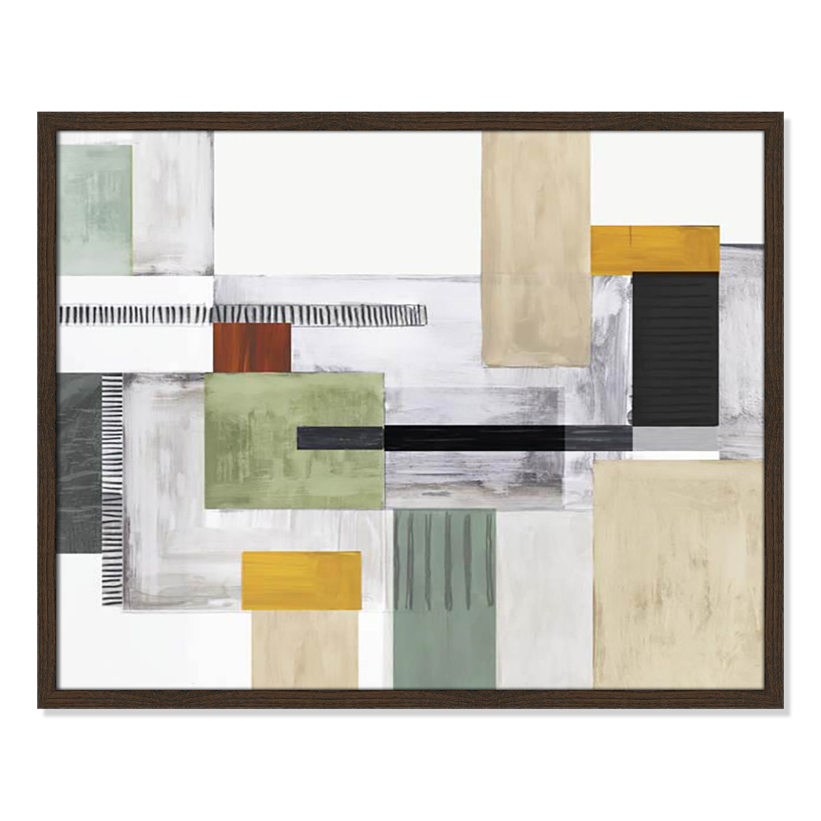 Playful Blocks by Tom Reeves, No Mat, Walnut Slim Picture Framed, 23.5" H x 29.5" W x 0.75" D