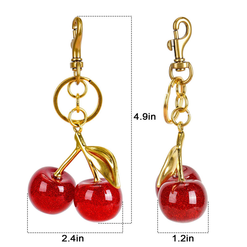Metal Charms Keychain Cherry Key Chain Bag Accessory Keychians Gifts, Red