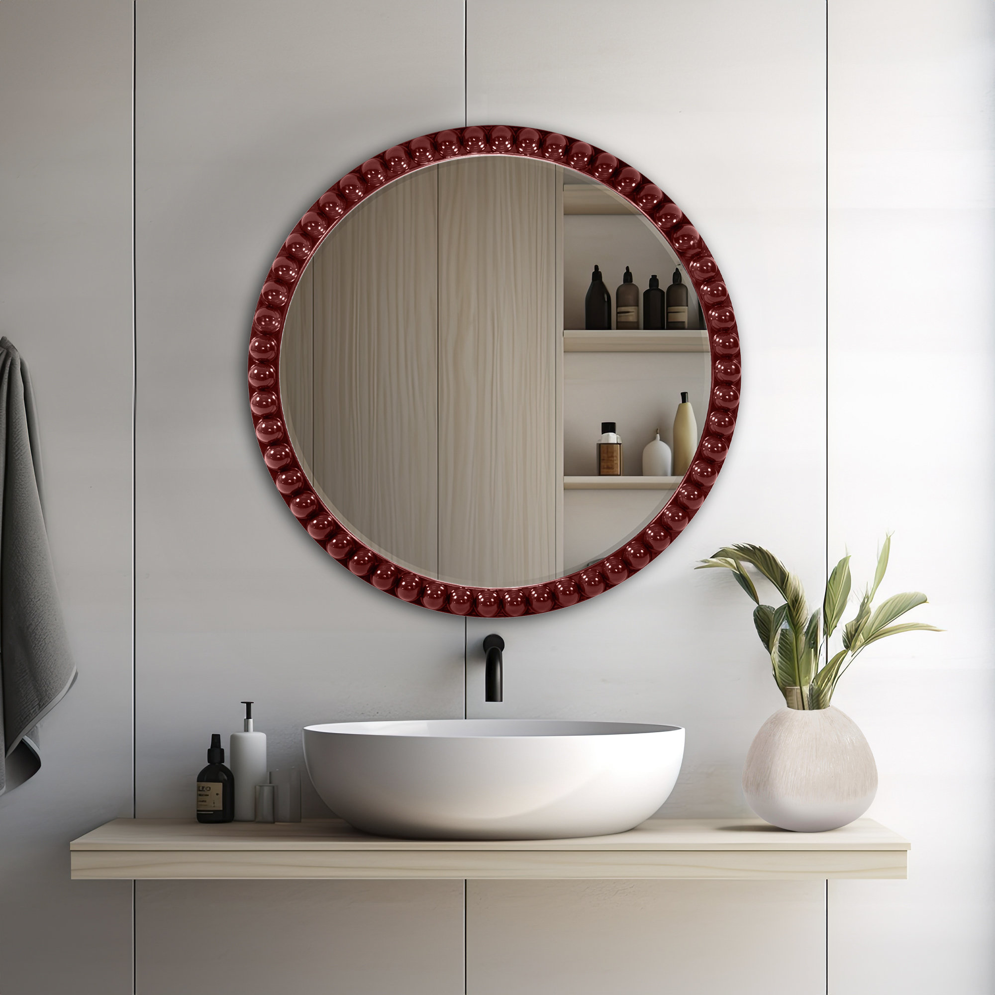 Darlene Round Mirror, Burgundy
